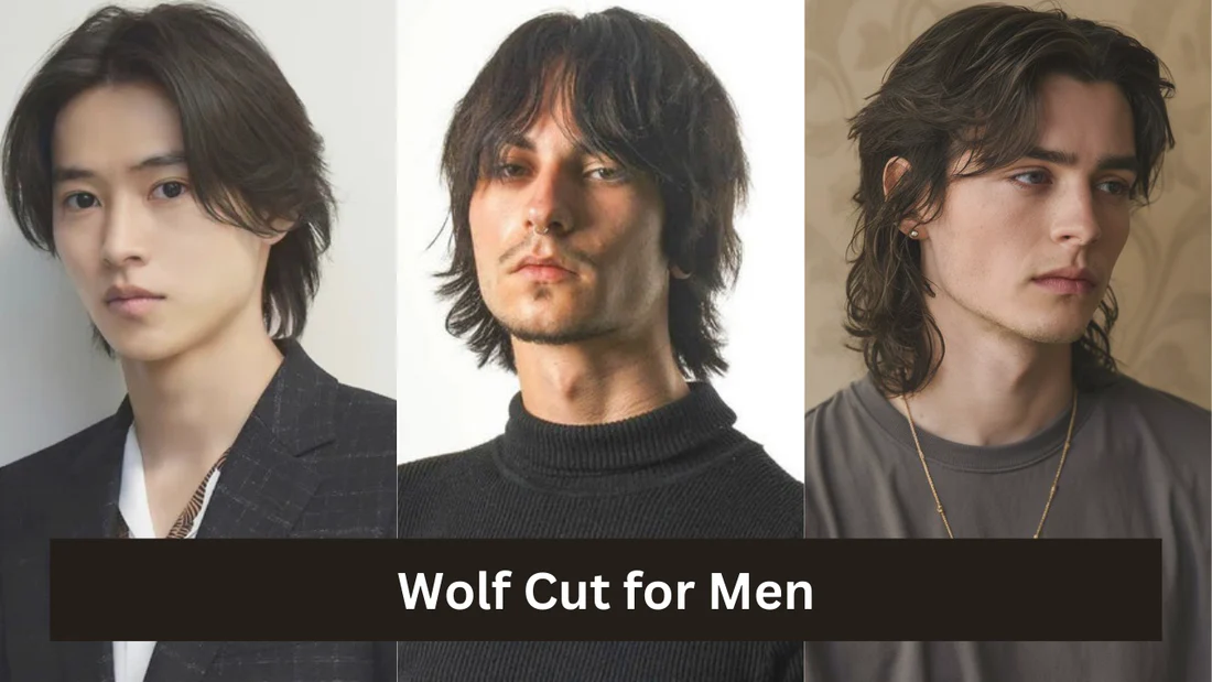Man with a stylish wolf cut hairstyle featuring layered texture and modern fashion-forward styling