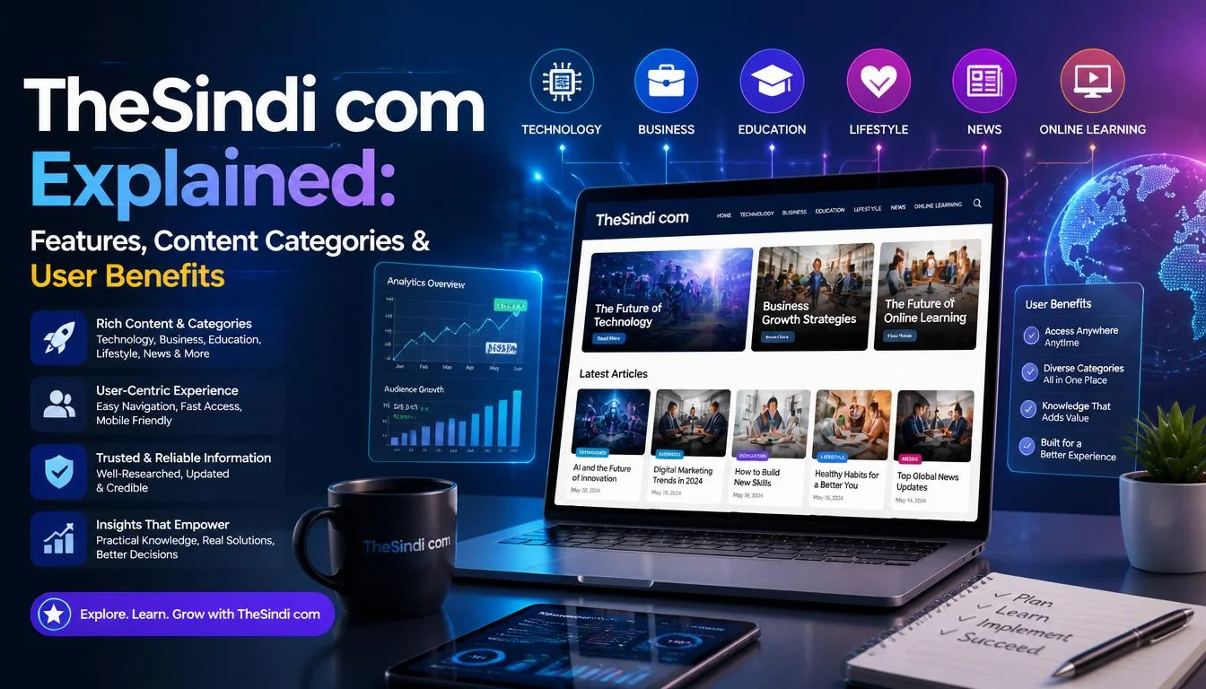 Overview of Thesindi.com digital content website showing articles, categories, and informational blog-style platform interface